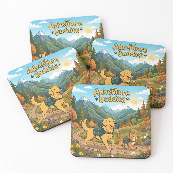 Item preview, Adventure Buddies – Cute Dog and Cat Hiking Cartoon Illustration designed and sold by Furfolkz.