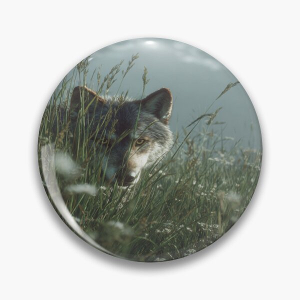 Item preview, Wild Wolf Peeking Through Grass Mountain Nature designed and sold by NicolasGlowArt.