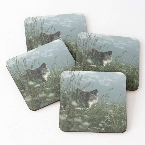 Item preview, Wild Wolf Peeking Through Grass Mountain Nature designed and sold by NicolasGlowArt.