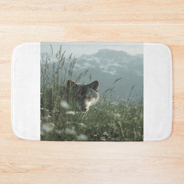 Item preview, Wild Wolf Peeking Through Grass Mountain Nature designed and sold by NicolasGlowArt.