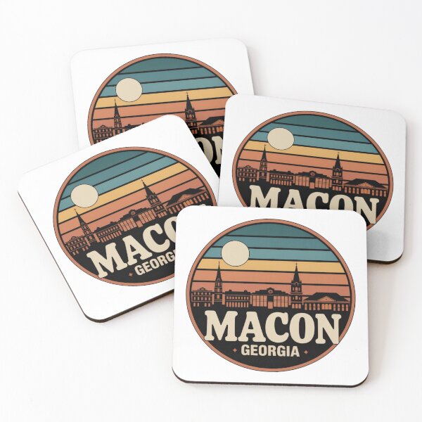 Item preview, Macon Georgia: Retro Blue Orange Brown Sunset Skyline Badge designed and sold by CircinusStore.