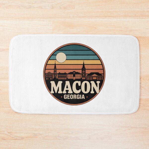Item preview, Macon Georgia: Retro Blue Orange Brown Sunset Skyline Badge designed and sold by CircinusStore.