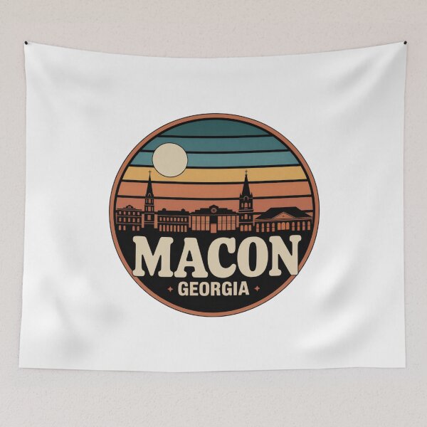 Item preview, Macon Georgia: Retro Blue Orange Brown Sunset Skyline Badge designed and sold by CircinusStore.