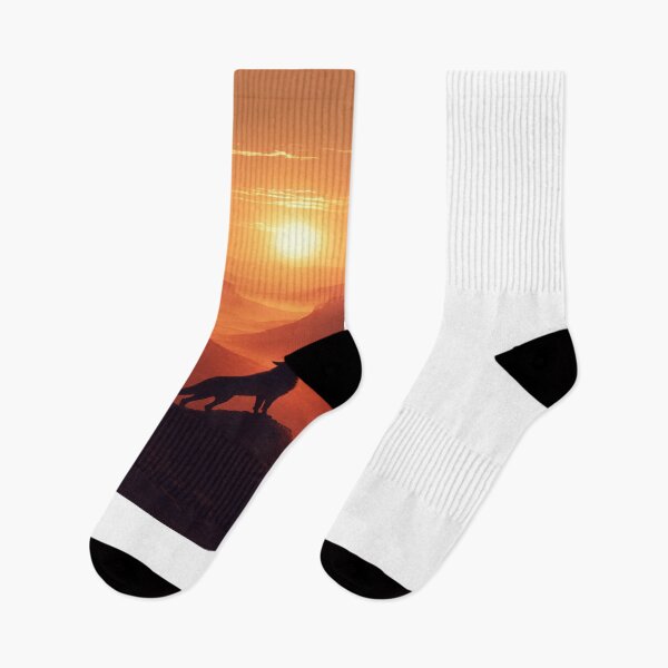 Item preview, Wolf Howling Sunset Mountain Silhouette Nature Art designed and sold by NicolasGlowArt.
