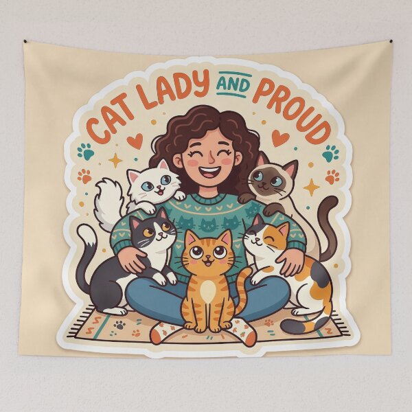 Item preview, Cat Lady and Proud – Cute Cat Mom Illustration with Adorable Kittens designed and sold by Furfolkz.