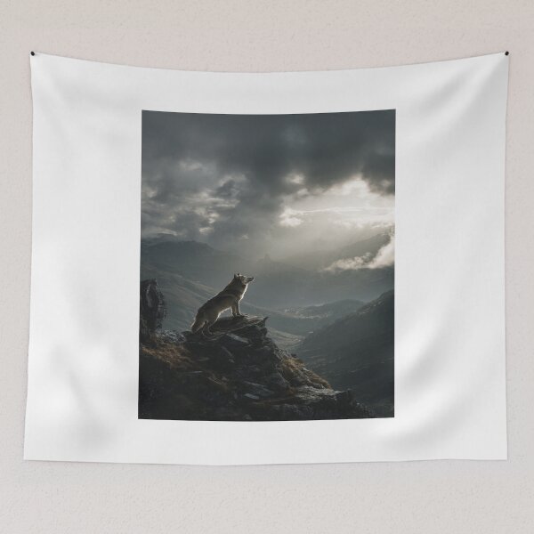Item preview, Majestic Wolf on Mountain Cliff Wilderness Scene designed and sold by NicolasGlowArt.