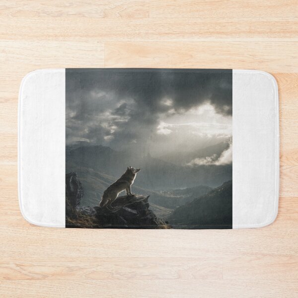 Item preview, Majestic Wolf on Mountain Cliff Wilderness Scene designed and sold by NicolasGlowArt.