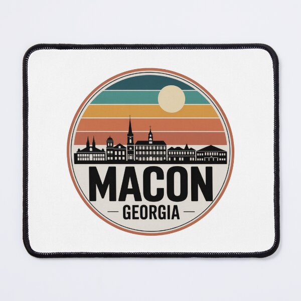 Item preview, Macon Georgia: Retro Blue Orange Brown Sunset Skyline Badge designed and sold by CircinusStore.