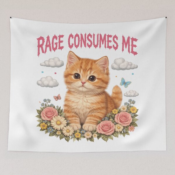 Item preview, Vintage Kitten Rage Consumes Me Funny Cute Cat Meme Floral designed and sold by will freed18.