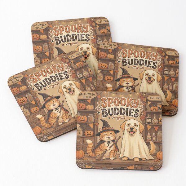 Item preview, Spooky Buddies – Cute Halloween Cat and Dog Costume Illustration designed and sold by Furfolkz.