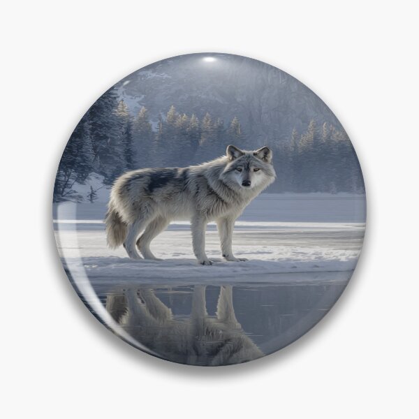 Item preview, Majestic Gray Wolf Winter Lake Reflection designed and sold by NicolasGlowArt.