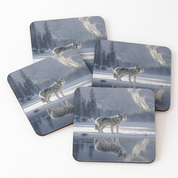 Item preview, Majestic Gray Wolf Winter Lake Reflection designed and sold by NicolasGlowArt.