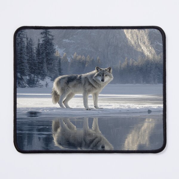 Item preview, Majestic Gray Wolf Winter Lake Reflection designed and sold by NicolasGlowArt.