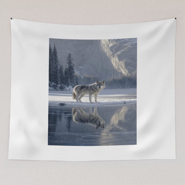 Item preview, Majestic Gray Wolf Winter Lake Reflection designed and sold by NicolasGlowArt.