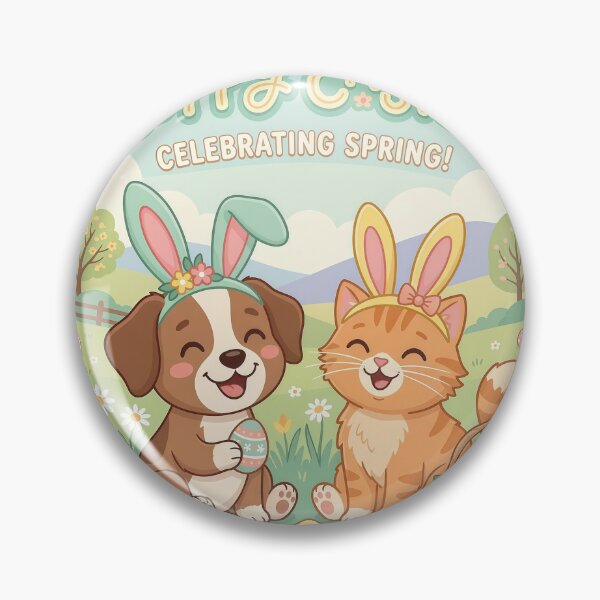 Item preview, Happy Easter Cute Cat and Dog – Adorable Easter Bunny Pets Spring Illustration designed and sold by Furfolkz.