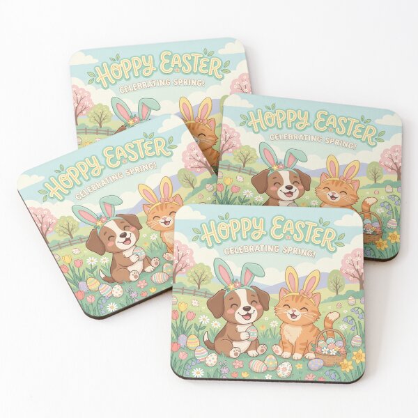 Item preview, Happy Easter Cute Cat and Dog – Adorable Easter Bunny Pets Spring Illustration designed and sold by Furfolkz.