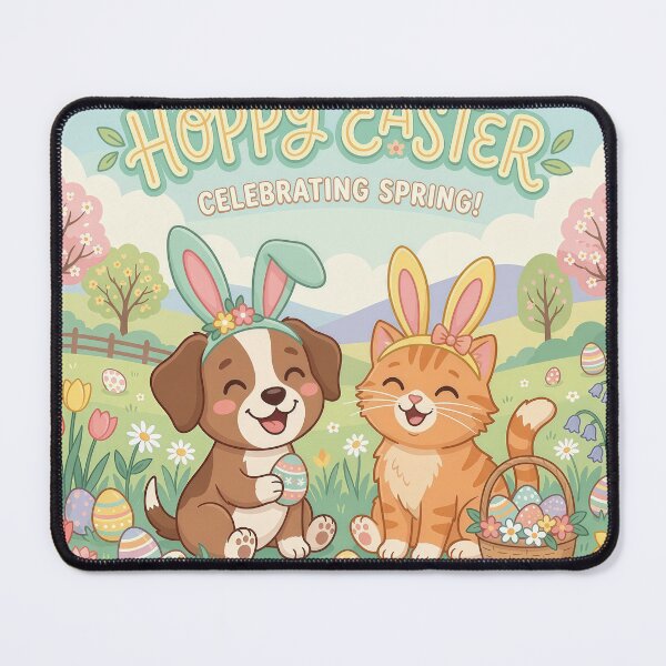 Item preview, Happy Easter Cute Cat and Dog – Adorable Easter Bunny Pets Spring Illustration designed and sold by Furfolkz.