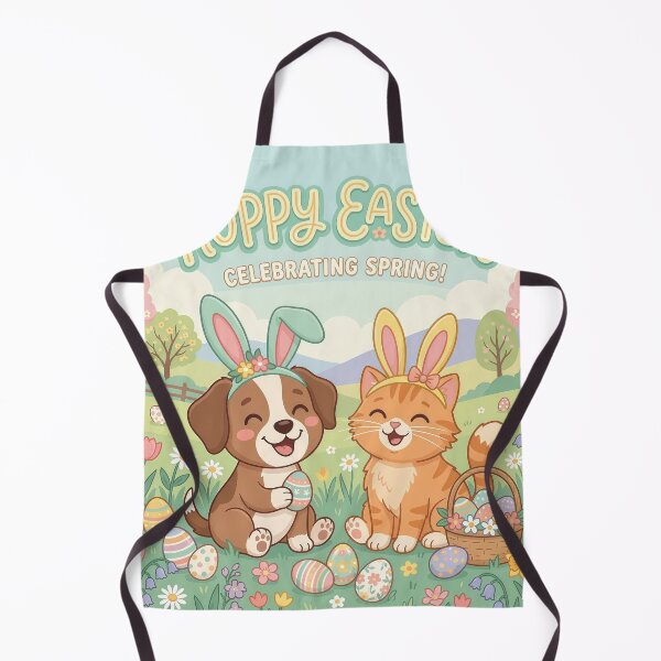Item preview, Happy Easter Cute Cat and Dog – Adorable Easter Bunny Pets Spring Illustration designed and sold by Furfolkz.