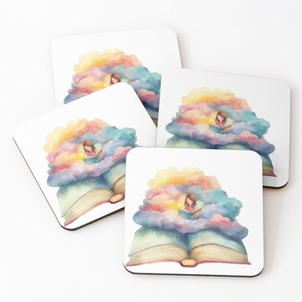 Item preview, Cute Girl Reading Book in Dreamy Clouds – Watercolor Fantasy Book Lover Illustration designed and sold by VineVibe16Studio.