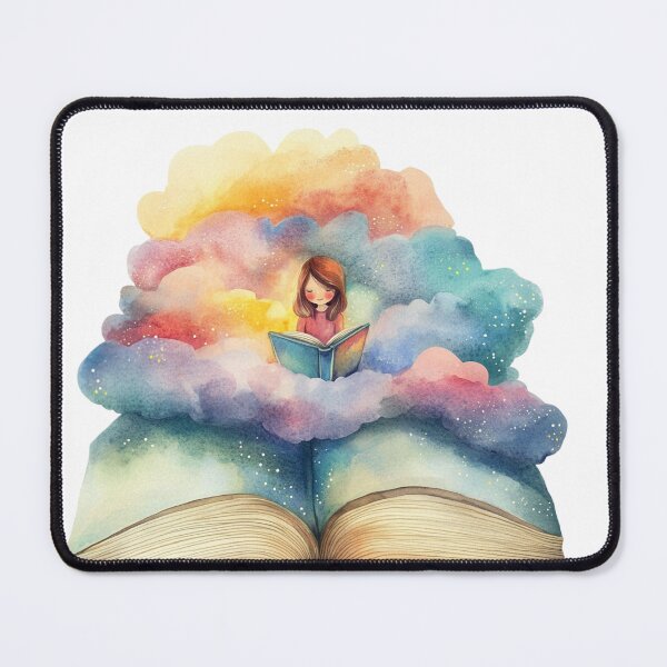 Item preview, Cute Girl Reading Book in Dreamy Clouds – Watercolor Fantasy Book Lover Illustration designed and sold by VineVibe16Studio.
