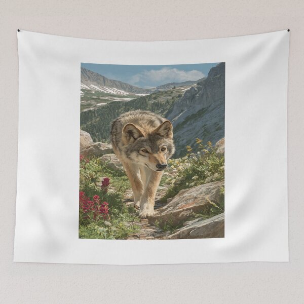 Item preview, Majestic Wolf Mountain Wildflower Trail designed and sold by NicolasGlowArt.