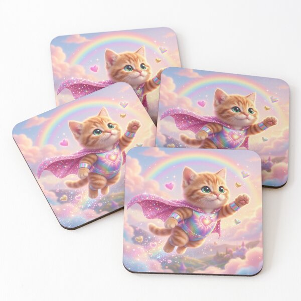Item preview, Superhero Rainbow Kitty – Cute Magical Flying Cat Fantasy Illustration designed and sold by Furfolkz.