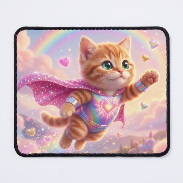 Item preview, Superhero Rainbow Kitty – Cute Magical Flying Cat Fantasy Illustration designed and sold by Furfolkz.