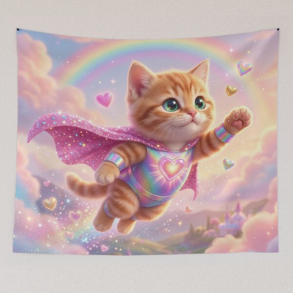 Item preview, Superhero Rainbow Kitty – Cute Magical Flying Cat Fantasy Illustration designed and sold by Furfolkz.