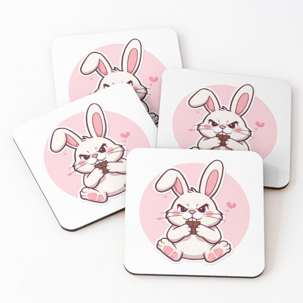 Item preview, Grumpy Kawaii Bunny Eating Chocolate Sticker Design designed and sold by EchoPrint Co..