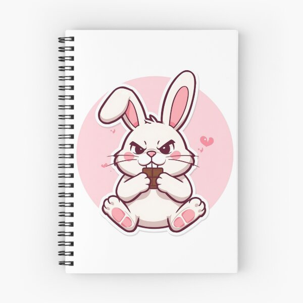 Item preview, Grumpy Kawaii Bunny Eating Chocolate Sticker Design designed and sold by EchoPrint Co..