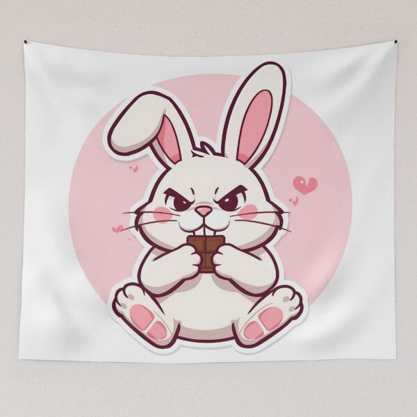 Item preview, Grumpy Kawaii Bunny Eating Chocolate Sticker Design designed and sold by EchoPrint Co..