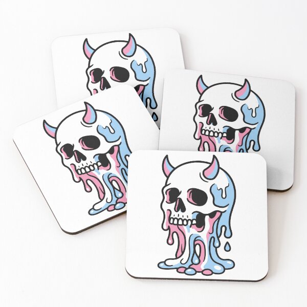 Item preview, Pink and Blue Pastel Goth Dripping Horned Skull designed and sold by seven things shop.