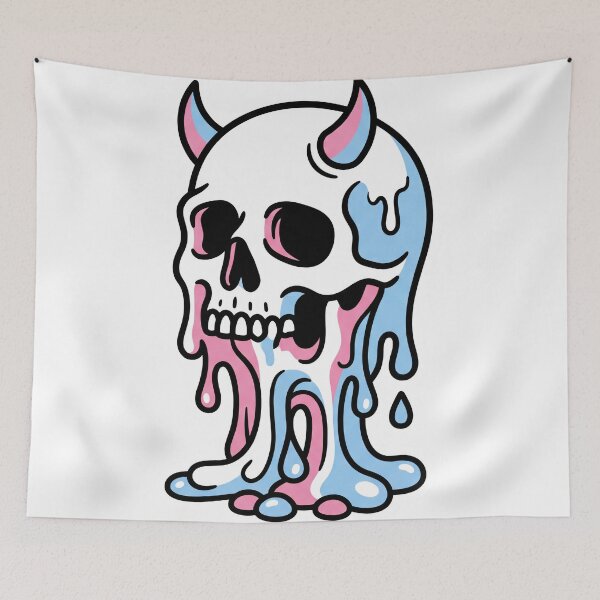 Item preview, Pink and Blue Pastel Goth Dripping Horned Skull designed and sold by seven things shop.