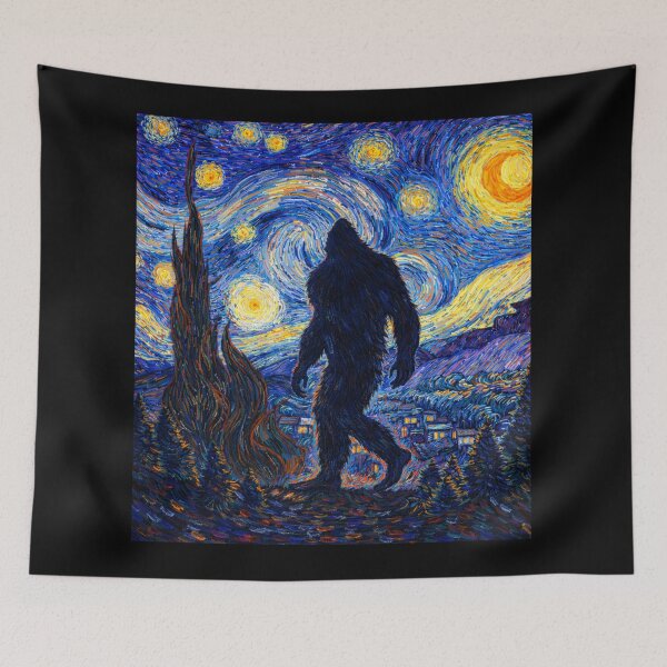 Item preview, Bigfoot Cosmic Night Scene Artistic Cryptid Starry Night Van Gogh Style designed and sold by will freed18.