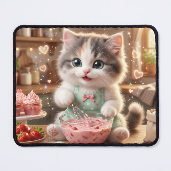 Item preview, Cute Baking Kitten – Adorable Strawberry Dessert Cat Illustration designed and sold by Furfolkz.