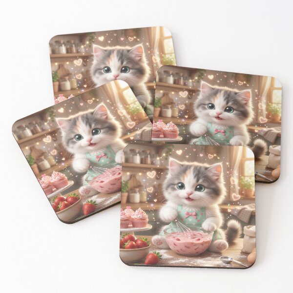 Item preview, Cute Baking Kitten – Adorable Strawberry Dessert Cat Illustration designed and sold by Furfolkz.