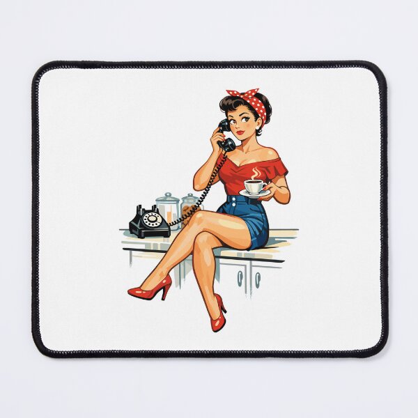 Item preview, Retro Pin-up Girl: Coffee & Vintage Telephone Graphic designed and sold by Pineapple-Tree.