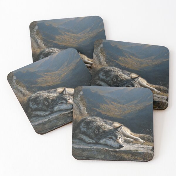Item preview, Realistic Wolf Resting Mountain Valley Wildlife Art designed and sold by NicolasGlowArt.
