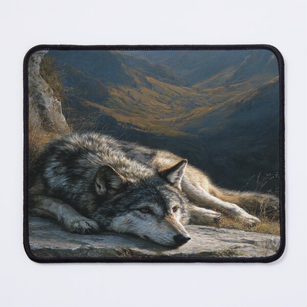 Item preview, Realistic Wolf Resting Mountain Valley Wildlife Art designed and sold by NicolasGlowArt.