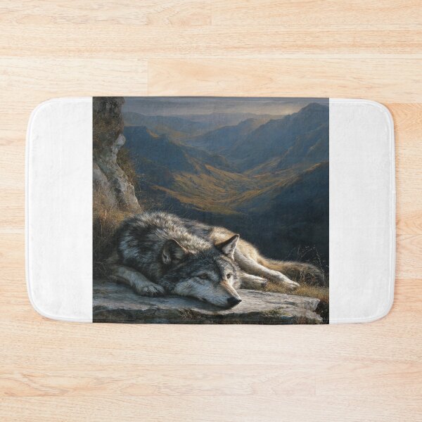 Item preview, Realistic Wolf Resting Mountain Valley Wildlife Art designed and sold by NicolasGlowArt.