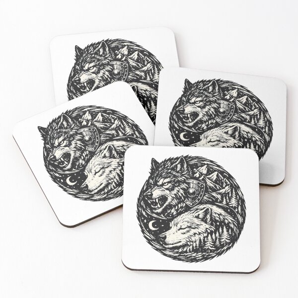 Item preview, Two Wolves Duality | Spiritual Balance Gift – Nature Folklore Art – Ink Sketch Circle designed and sold by avinigav.