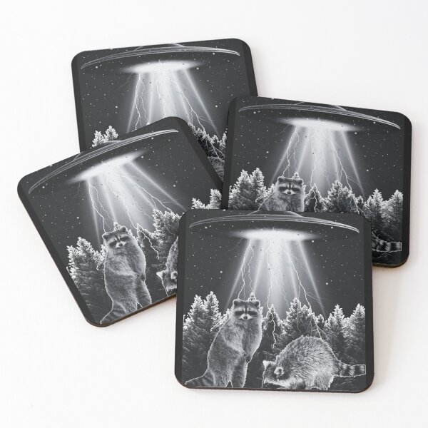 Item preview, Surreal Raccoon UFO Abduction Forest Scene designed and sold by MotivaChic.