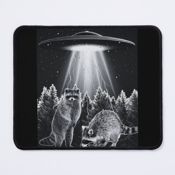 Item preview, Surreal Raccoon UFO Abduction Forest Scene designed and sold by MotivaChic.