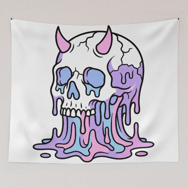 Item preview, Pastel Goth Melting Skull with Horns - Creepy Cute Aesthetic Vector Art - Colorful Dripping Demon Skull Illustration designed and sold by seven things shop.
