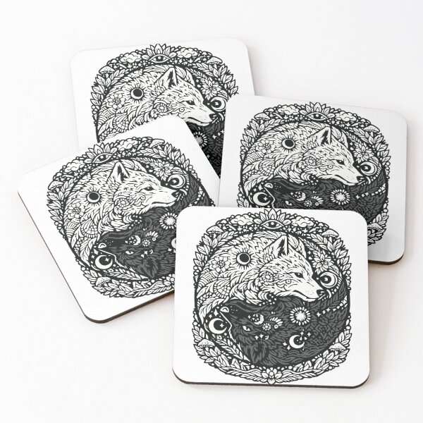 Item preview, Wolf Yin Yang | Celestial Nature Art – Spiritual Balance Gift – Black and White Illustration designed and sold by avinigav.