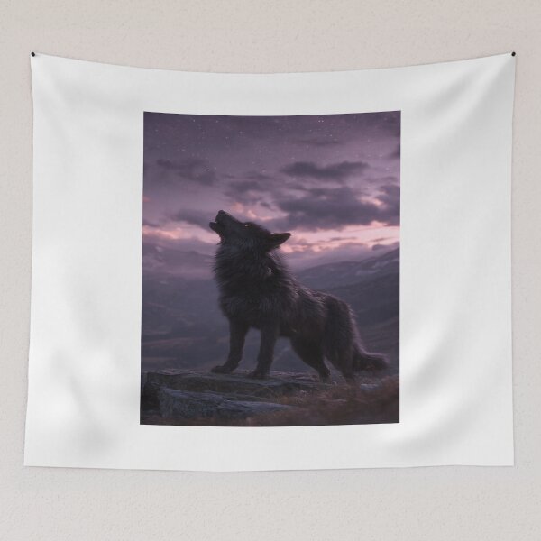Item preview, Wild Wolf Howling Under Starry Mountain Sky designed and sold by NicolasGlowArt.