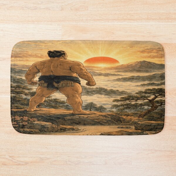 Item preview, Japanese Sumo Wrestling Art – Sumo Wall Art with Sunrise Mountain Landscape designed and sold by ArtFreshStudio.