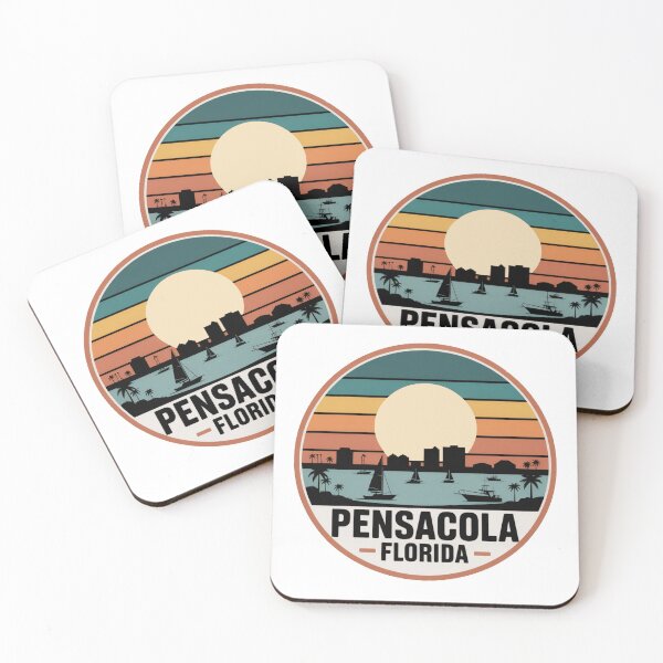 Item preview, Pensacola Florida: Retro Teal Orange Yellow Sunset Coastal Skyline  designed and sold by CircinusStore.