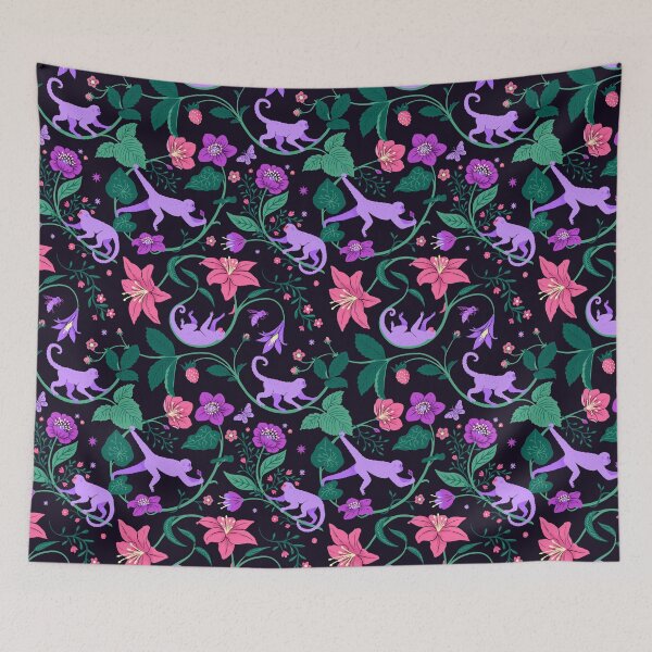 Item preview, Whimsical Purple Monkey & Pink Lily Botanical Pattern  designed and sold by Petra Holikova.