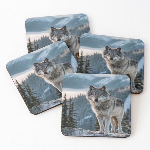 Item preview, Majestic Gray Wolf Winter Mountain Landscape designed and sold by NicolasGlowArt.